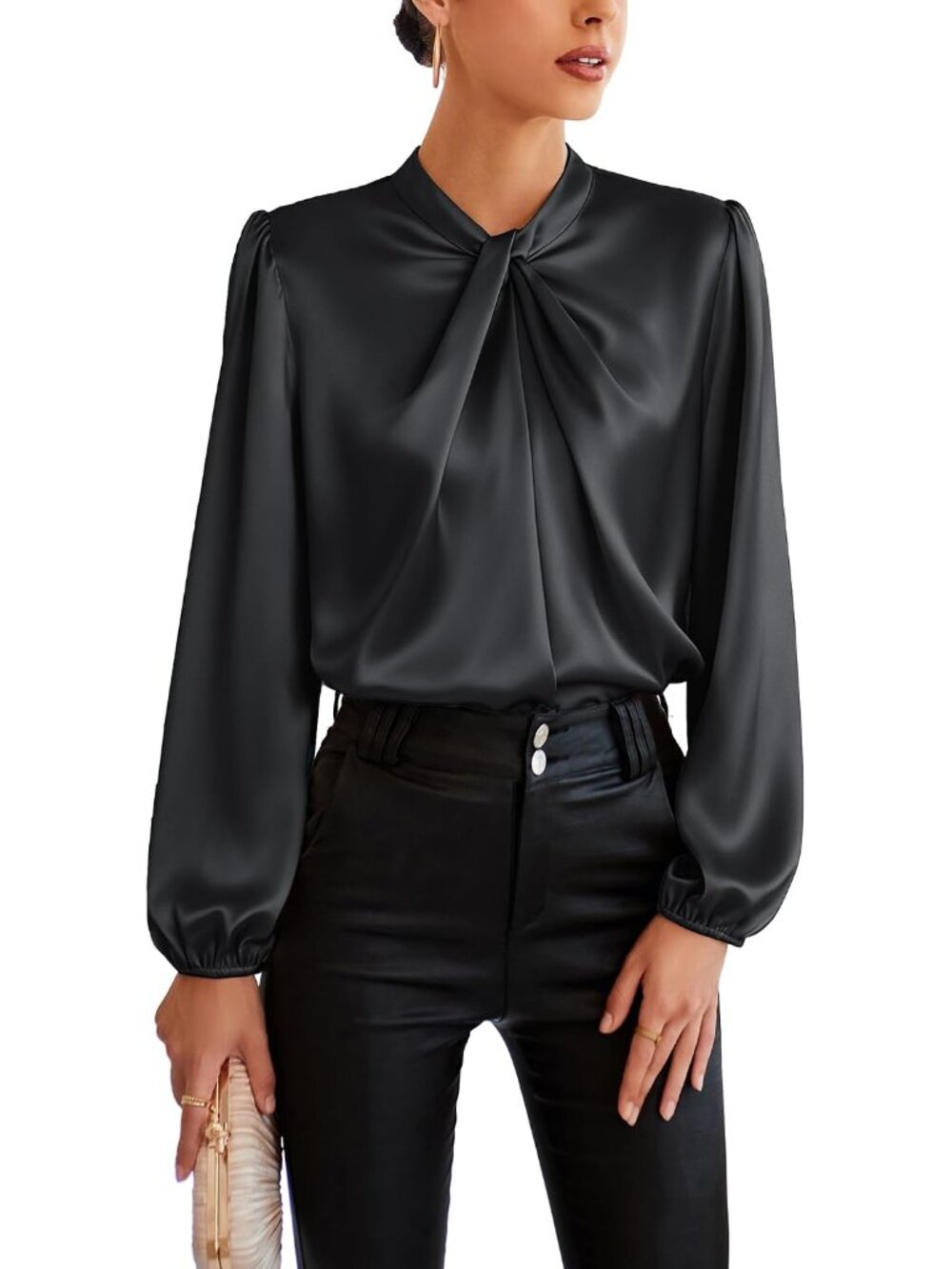 Women Business Casual Long Sleeve Satin Blouse
